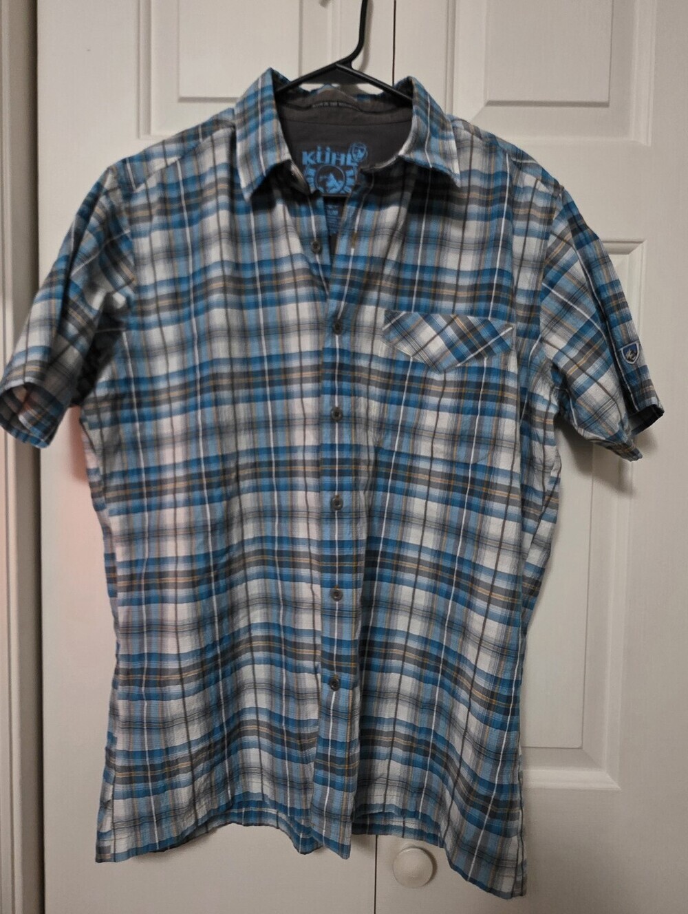 Kuhl Response men's plaid Blue/white short sleeve hiking shirt Size  M